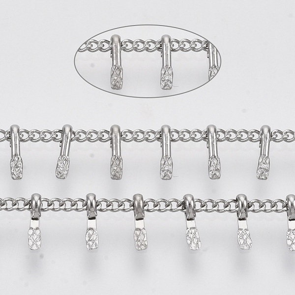 PandaHall 304 Stainless Steel Curb Chains, Soldered, with Charms and Spool, Stainless Steel Color, Link: 2x1.5x0.3mm, Charms: 6x1.5x2mm...
PandaHall 304 Stainless Steel Curb Chains, Soldered, with Charms and Spool, Stainless Steel Color, Link: 2x1.5x0.3mm, Charms: 6x1.5x2mm...