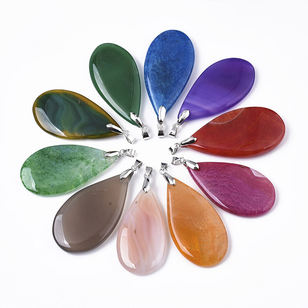 PandaHall Natural Agate Big Pendants, with Platinum Plated Brass Pinch Bails, Dyed, Teardrop, Mixed Color, 55~60x30~33x6~9mm, Hole: 4x5mm..., Multicolor
PandaHall Natural Agate Big Pendants, with Platinum Plated Brass Pinch Bails, Dyed, Teardrop, Mixed Color, 55~60x30~33x6~9mm, Hole: 4x5mm..., Multicolor