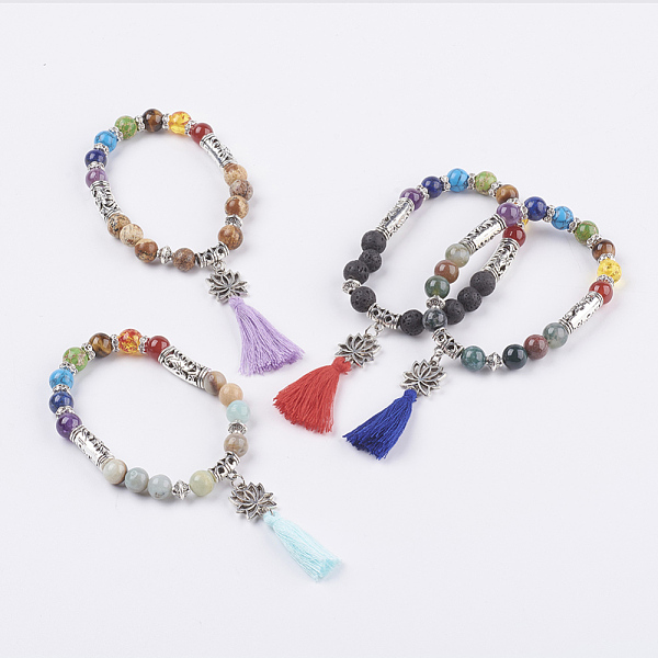 PandaHall Chakra Jewelry, Natural & Synthetic Gemstone Charm Bracelets, with Cotton Thread Tassels and Tibetan Style Alloy Lotus Links..., Multicolor
PandaHall Chakra Jewelry, Natural & Synthetic Gemstone Charm Bracelets, with Cotton Thread Tassels and Tibetan Style Alloy Lotus Links..., Multicolor
