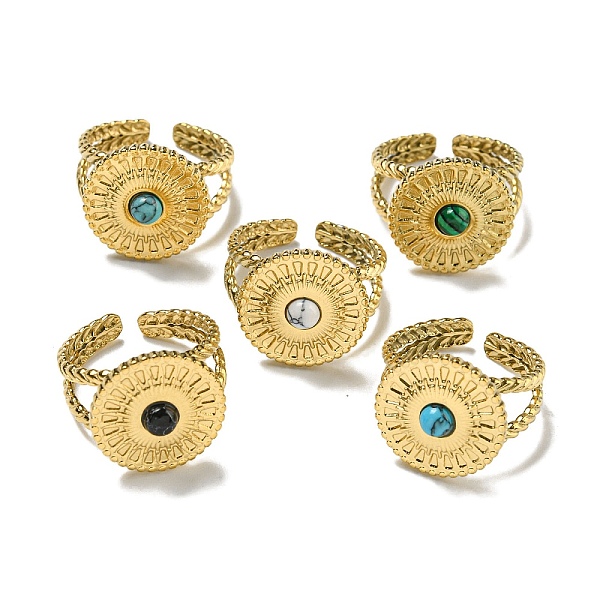 PandaHall 304 Stainless Steel Open Cuff Rings, Synthetic Malachite & Turquoise Flat Round Finger Rings for Women Men, Real 18K Gold Plated...
PandaHall 304 Stainless Steel Open Cuff Rings, Synthetic Malachite & Turquoise Flat Round Finger Rings for Women Men, Real 18K Gold Plated...