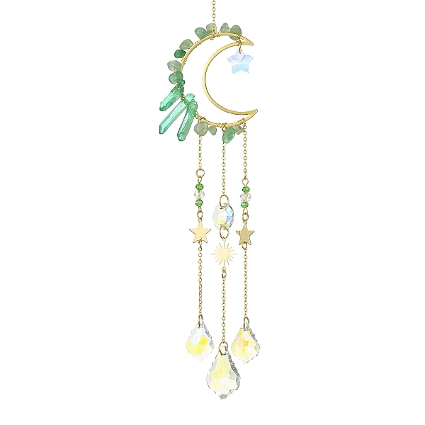 PandaHall Moon & Star Brass Hanging Ornaments, Natural Green Aventurine Chips and Glass Tassel Suncatchers, 278mm, Hole: 10mm Green...
PandaHall Moon & Star Brass Hanging Ornaments, Natural Green Aventurine Chips and Glass Tassel Suncatchers, 278mm, Hole: 10mm Green...