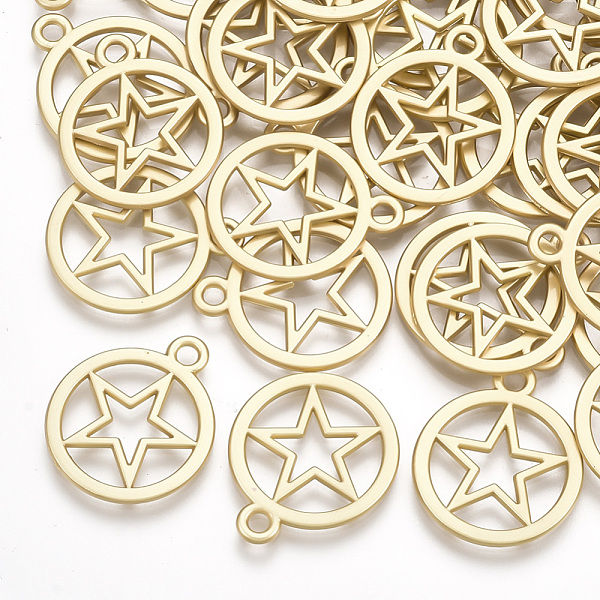 PandaHall Smooth Surface Alloy Pendants, Ring with Star, Matte Gold Color, 18.5x15.5x1mm, Hole: 1.8mm Alloy Ring
PandaHall Smooth Surface Alloy Pendants, Ring with Star, Matte Gold Color, 18.5x15.5x1mm, Hole: 1.8mm Alloy Ring