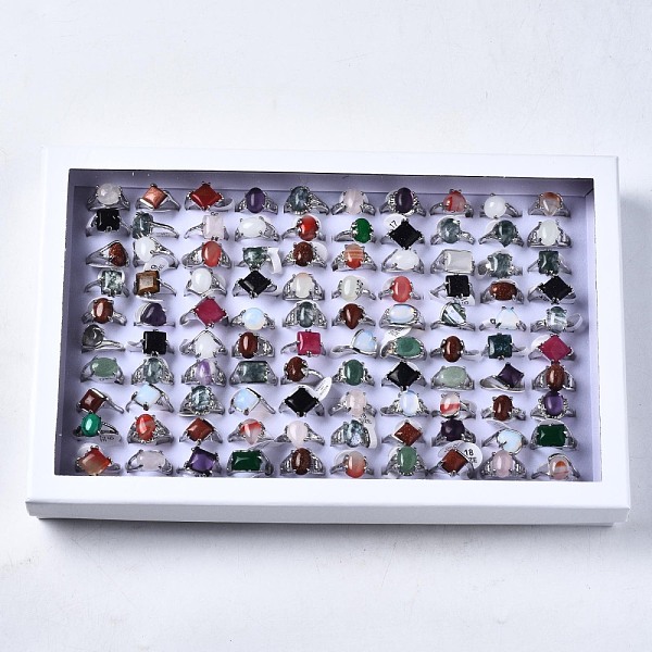 PandaHall Natural & Synthetic Gemstone Rings, with Brass Findings, 17~20mm, about 100pcs/box Mixed Stone
PandaHall Natural & Synthetic Gemstone Rings, with Brass Findings, 17~20mm, about 100pcs/box Mixed Stone