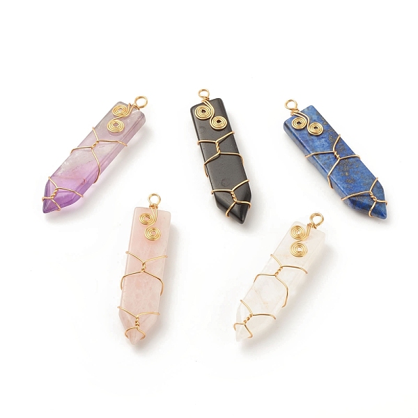 PandaHall Natural Mixed Gemstone Pointed Pendants, with Golden Tone Copper Wire wrapped, Sword, 58~60.5x14~15x7.5~9mm, Hole: 3~3.5mm Mixed...
PandaHall Natural Mixed Gemstone Pointed Pendants, with Golden Tone Copper Wire wrapped, Sword, 58~60.5x14~15x7.5~9mm, Hole: 3~3.5mm Mixed...