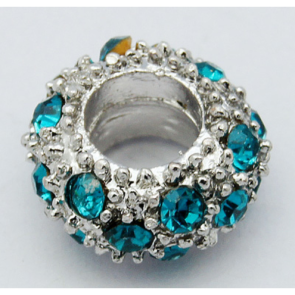 PandaHall Alloy Rhinestone European Beads, Large Hole Beads, Rondelle, Platinum Metal Color, Blue Zircon, 11x6mm, Hole: 5mm Alloy+Rhinestone..., Cyan
PandaHall Alloy Rhinestone European Beads, Large Hole Beads, Rondelle, Platinum Metal Color, Blue Zircon, 11x6mm, Hole: 5mm Alloy+Rhinestone..., Cyan