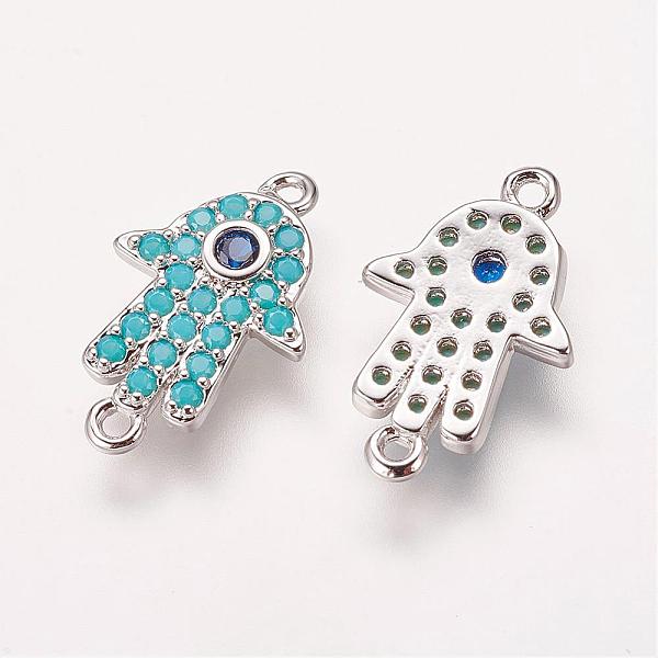PandaHall Brass Micro Pave Cubic Zirconia Links, Hamsa Hand/Hand of Fatima/Hand of Miriam, Deep Sky Blue, Platinum, 15.5x9.5x2mm, Hole: 1mm...
PandaHall Brass Micro Pave Cubic Zirconia Links, Hamsa Hand/Hand of Fatima/Hand of Miriam, Deep Sky Blue, Platinum, 15.5x9.5x2mm, Hole: 1mm...