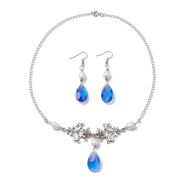 PandaHall Pearl & Teardrop Glass Jewelry Set, Natural Pearl Dangle Earrings & Alloy Flower Pendant Necklace, Platinum, 455mm, 63x13mm Pearl...
PandaHall Pearl & Teardrop Glass Jewelry Set, Natural Pearl Dangle Earrings & Alloy Flower Pendant Necklace, Platinum, 455mm, 63x13mm Pearl...