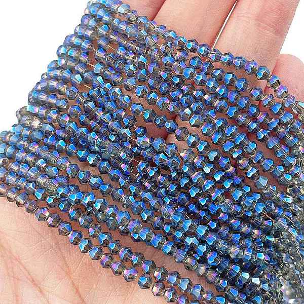 PandaHall Transparent Electroplate Glass Beads Strands, Full Rainbow Plated, Faceted, Bicone, Steel Blue, 3.2x2.8mm, Hole: 0.7mm, about...
PandaHall Transparent Electroplate Glass Beads Strands, Full Rainbow Plated, Faceted, Bicone, Steel Blue, 3.2x2.8mm, Hole: 0.7mm, about...