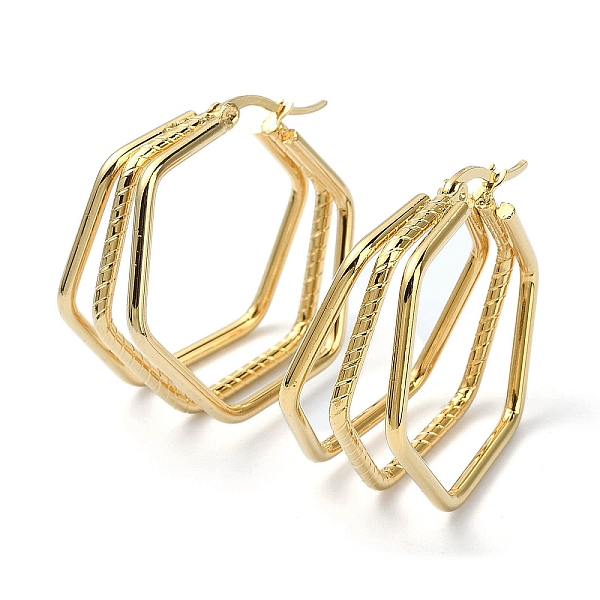 PandaHall Ion Plating(IP) 304 Stainless Steel Hexagon Hoop Earrings, Triple Hoop Earrings, Golden, 33~34x16mm 304 Stainless Steel Hexagon
PandaHall Ion Plating(IP) 304 Stainless Steel Hexagon Hoop Earrings, Triple Hoop Earrings, Golden, 33~34x16mm 304 Stainless Steel Hexagon