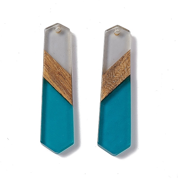 PandaHall Transparent Resin & Walnut Wood Pendants, Hexagon Charms, Teal, 49x12x3.5mm, Hole: 2mm Resin+Wood Hexagon Cyan 
PandaHall Transparent Resin & Walnut Wood Pendants, Hexagon Charms, Teal, 49x12x3.5mm, Hole: 2mm Resin+Wood Hexagon Cyan