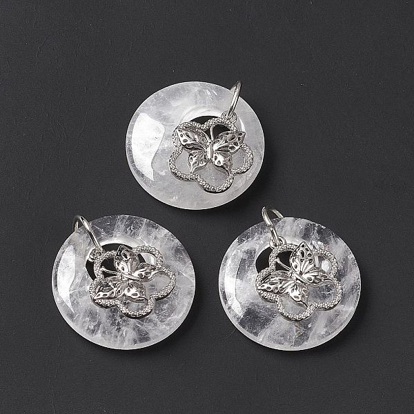 PandaHall Natural Quartz Crystal Pendants, Rock Crystal Pendants, Flat Round Charms, with Platinum Tone Brass Flower with Butterfly Findings...
PandaHall Natural Quartz Crystal Pendants, Rock Crystal Pendants, Flat Round Charms, with Platinum Tone Brass Flower with Butterfly Findings...