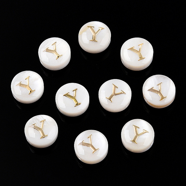 PandaHall Natural Freshwater Shell Beads, with Golden Plated Brass Etched Metal Embellishments, Flat Round with Letter, Letter Y...
PandaHall Natural Freshwater Shell Beads, with Golden Plated Brass Etched Metal Embellishments, Flat Round with Letter, Letter Y...