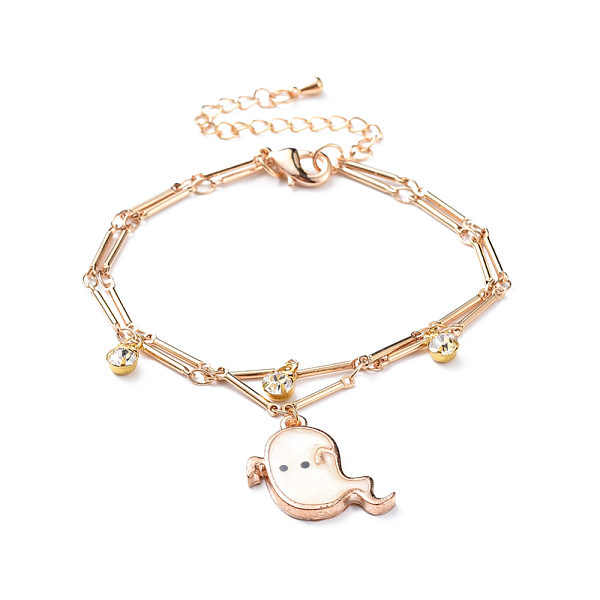 PandaHall Brass Multi-strand Charm Bracelets, with Alloy Enamel Pendants and Brass Rhinestone Findings, Halloween Ghost, Real 18K Gold..., White
PandaHall Brass Multi-strand Charm Bracelets, with Alloy Enamel Pendants and Brass Rhinestone Findings, Halloween Ghost, Real 18K Gold..., White