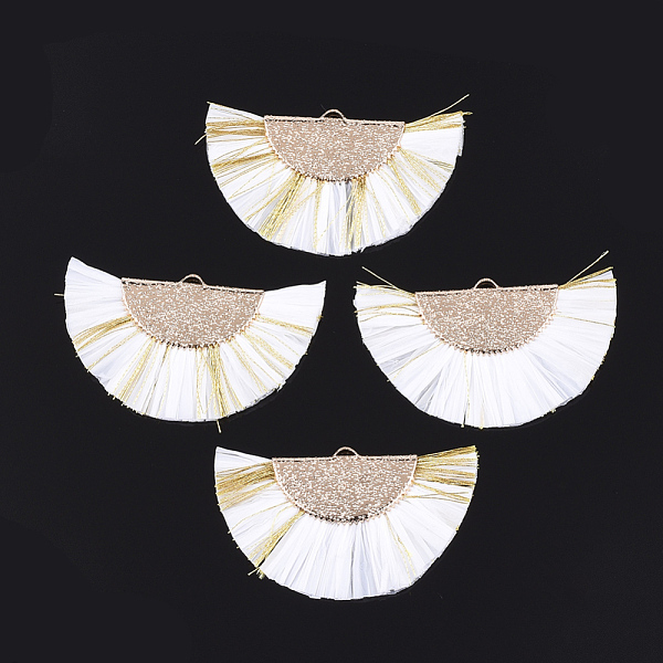 PandaHall Raffia Tassel Pendants, with Metallic Cords & Brass Findings, Fan Shaped, Golden, White, 27x45x3mm, Hole: 1x3mm Raffia White
PandaHall Raffia Tassel Pendants, with Metallic Cords & Brass Findings, Fan Shaped, Golden, White, 27x45x3mm, Hole: 1x3mm Raffia White