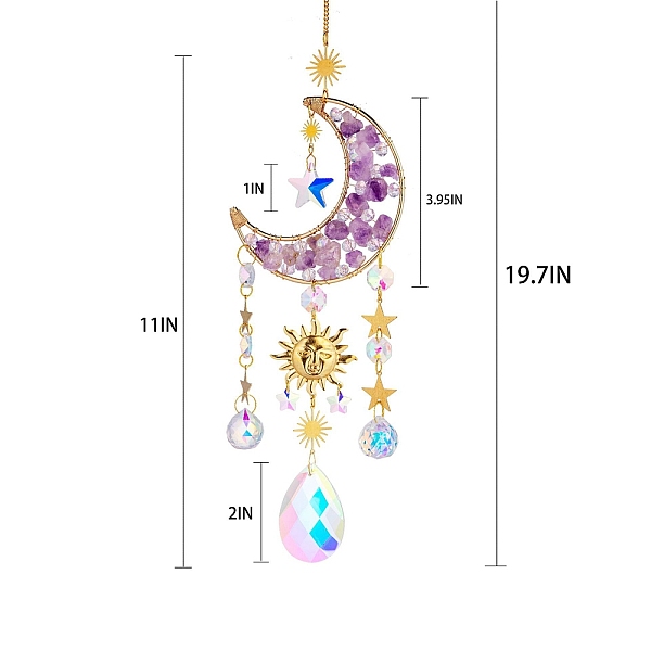 PandaHall Glass & Amethyst Nuggets Moon Pendant Decorations, Hanging Suncatchers, with Brass Findings, for Home Decoration, 470mm Amethyst...
PandaHall Glass & Amethyst Nuggets Moon Pendant Decorations, Hanging Suncatchers, with Brass Findings, for Home Decoration, 470mm Amethyst...