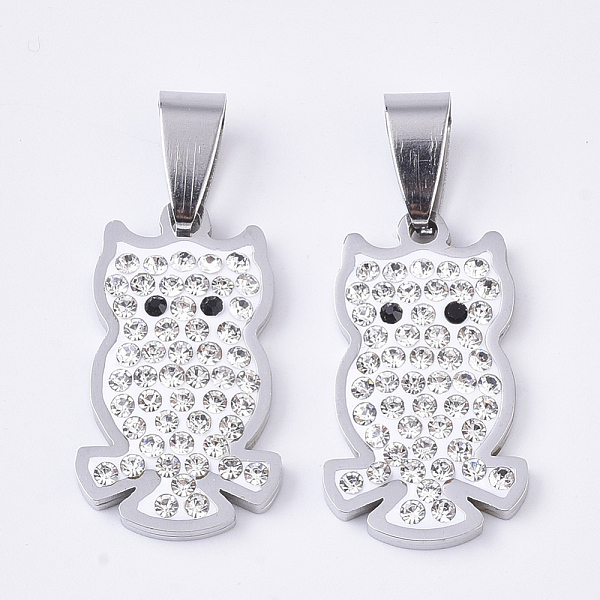PandaHall 201 Stainless Steel Pendants, with Random Size Snap On Bails and Polymer Clay Crystal Rhinestones, Owl, Stainless Steel Color..., Clear
PandaHall 201 Stainless Steel Pendants, with Random Size Snap On Bails and Polymer Clay Crystal Rhinestones, Owl, Stainless Steel Color..., Clear