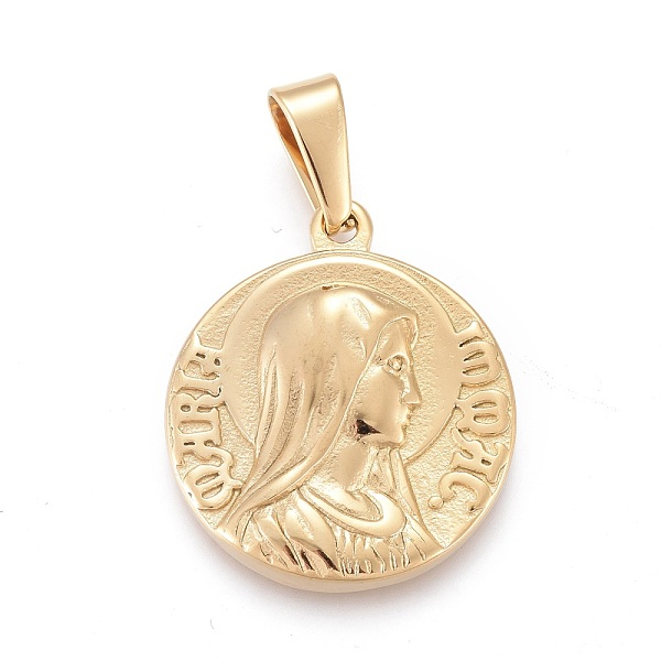 PandaHall 304 Stainless Steel Pendants, Flat Round with Virgin Mary & Word, Golden, 28.5x24.5x4mm, Hole: 4x8.5mm 304 Stainless Steel Flat...
PandaHall 304 Stainless Steel Pendants, Flat Round with Virgin Mary & Word, Golden, 28.5x24.5x4mm, Hole: 4x8.5mm 304 Stainless Steel Flat...
