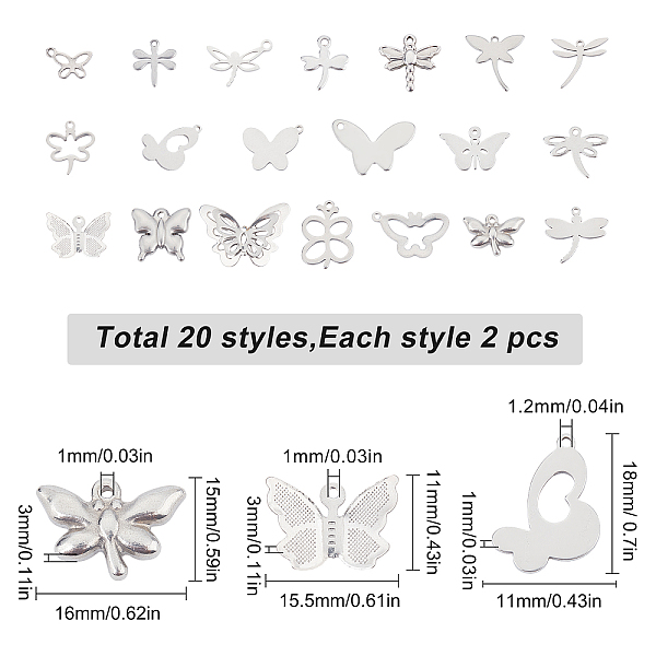 PandaHall SUNNYCLUE 40Pcs 20 Style 304 Stainless Steel Pendants, Butterfly & Dragonfly, Stainless Steel Color, 2pcs/style 304 Stainless...
PandaHall SUNNYCLUE 40Pcs 20 Style 304 Stainless Steel Pendants, Butterfly & Dragonfly, Stainless Steel Color, 2pcs/style 304 Stainless...