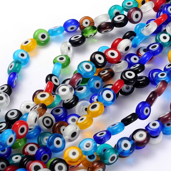 PandaHall Handmade Lampwork Beads, Evil Eye, Flat Round, Mixed Color, about 8mm in diameter, 4mm thick, hole: 1mm, about 50pcs/strand..., Multicolor
PandaHall Handmade Lampwork Beads, Evil Eye, Flat Round, Mixed Color, about 8mm in diameter, 4mm thick, hole: 1mm, about 50pcs/strand..., Multicolor