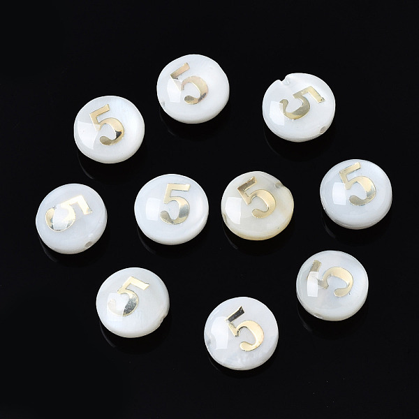 PandaHall Natural Freshwater Shell Beads, with Golden Plated Brass Metal Embellishments, Flat Round with Number, Num.5, 8x4.5mm, Hole: 0.8mm...
PandaHall Natural Freshwater Shell Beads, with Golden Plated Brass Metal Embellishments, Flat Round with Number, Num.5, 8x4.5mm, Hole: 0.8mm...