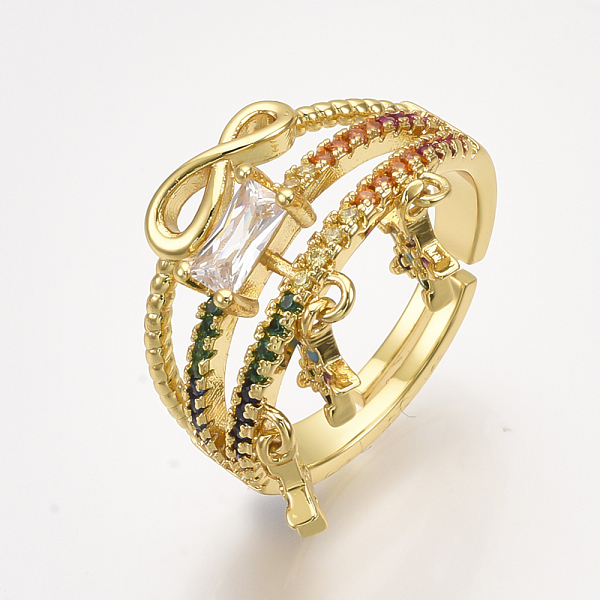 PandaHall Adjustable Brass Micro Pave Cubic Zirconia Finger Rings, with Infinity and Star, Golden, Size 8, 18mm Brass+Cubic Zirconia
PandaHall Adjustable Brass Micro Pave Cubic Zirconia Finger Rings, with Infinity and Star, Golden, Size 8, 18mm Brass+Cubic Zirconia