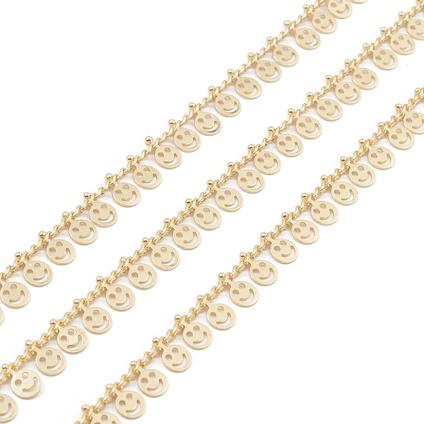 PandaHall Brass Link Chains, with Smiling Face Charms, Unwelded, with Spool, Real 18K Gold Plated, 3x2x0.4mm Brass
PandaHall Brass Link Chains, with Smiling Face Charms, Unwelded, with Spool, Real 18K Gold Plated, 3x2x0.4mm Brass