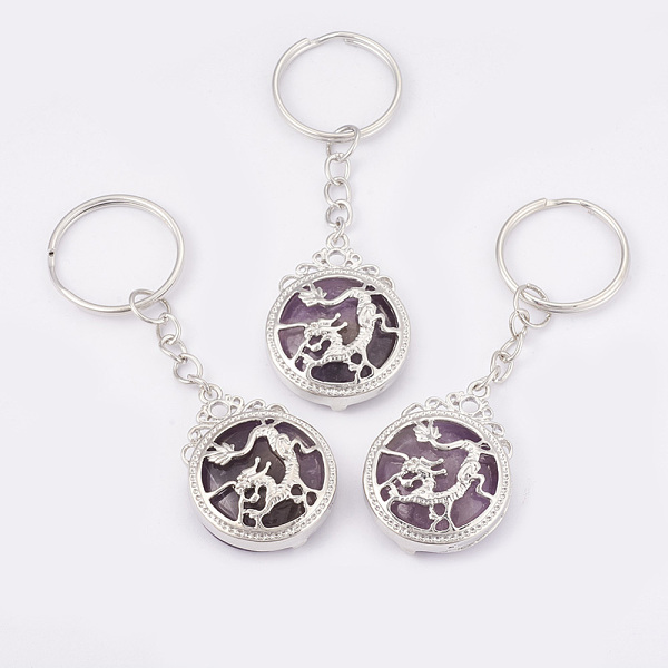 PandaHall Natural Amethyst Keychain, with Iron Key Rings, Flat Round with Dragon, Platinum, 80mm, Pendant: 34.5x26x8.5mm Amethyst Flat Round
PandaHall Natural Amethyst Keychain, with Iron Key Rings, Flat Round with Dragon, Platinum, 80mm, Pendant: 34.5x26x8.5mm Amethyst Flat Round