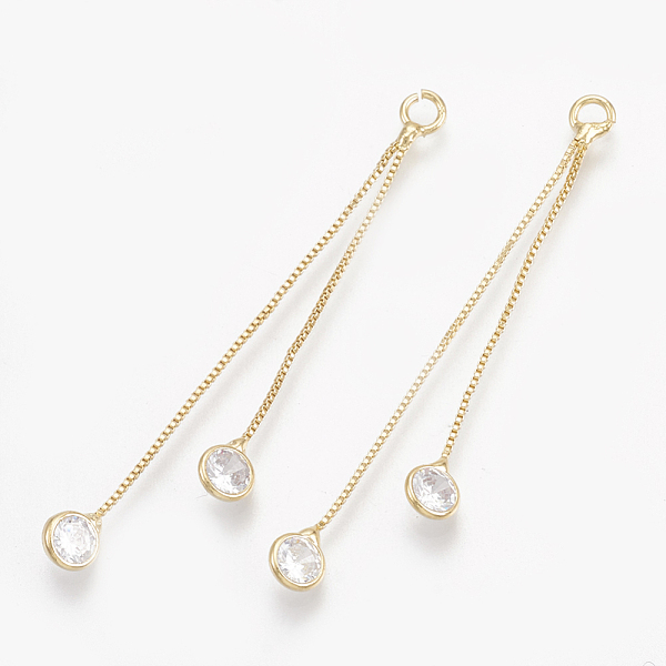 PandaHall Brass Box Chain Tassel Pendants, with Cubic Zirconia, Clear, Real 18K Gold Plated, 47mm, Hole: 1.5mm Brass Clear
PandaHall Brass Box Chain Tassel Pendants, with Cubic Zirconia, Clear, Real 18K Gold Plated, 47mm, Hole: 1.5mm Brass Clear