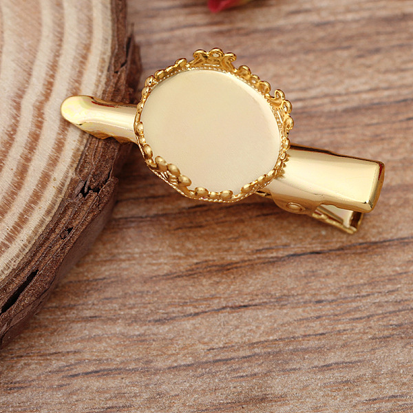 PandaHall Iron Alligator Hair Clip Findings, with Brass Flat Round Tray, Golden, 35mm, Tray: 15mm Iron
PandaHall Iron Alligator Hair Clip Findings, with Brass Flat Round Tray, Golden, 35mm, Tray: 15mm Iron