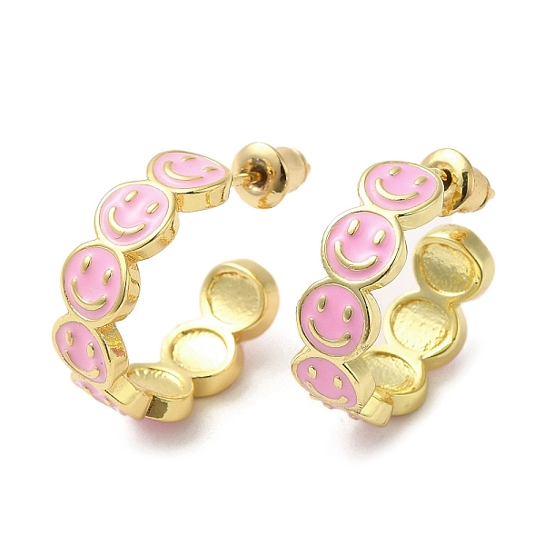 PandaHall Smiling Face Real 18K Gold Plated Brass Stud Earrings, Half Hoop Earrings with Enamel, Pink, 19x6mm Brass Smiling Face Pink
PandaHall Smiling Face Real 18K Gold Plated Brass Stud Earrings, Half Hoop Earrings with Enamel, Pink, 19x6mm Brass Smiling Face Pink