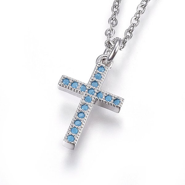 PandaHall 304 Stainless Steel Pendant Necklaces, with Cubic Zirconia, Cross, Deep Sky Blue, Stainless Steel Color, 17.71 inch(45cm) Cubic...
PandaHall 304 Stainless Steel Pendant Necklaces, with Cubic Zirconia, Cross, Deep Sky Blue, Stainless Steel Color, 17.71 inch(45cm) Cubic...