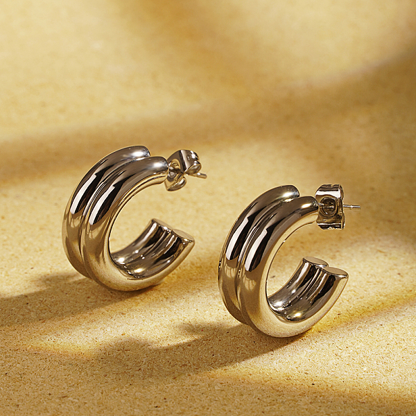 PandaHall Elegant Stainless Steel Double Layer C-shaped Half Hoop Stud Earrings for Women, Stainless Steel Color Stainless Steel
PandaHall Elegant Stainless Steel Double Layer C-shaped Half Hoop Stud Earrings for Women, Stainless Steel Color Stainless Steel