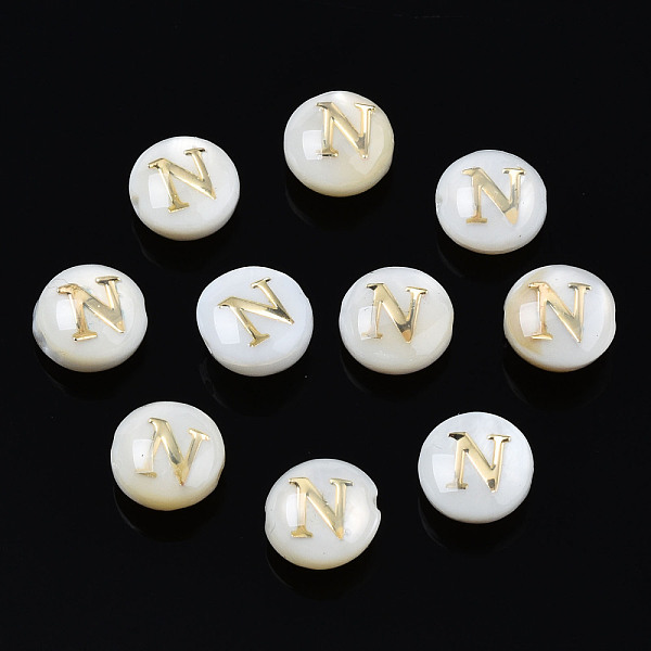 PandaHall Natural Freshwater Shell Beads, with Golden Plated Brass Etched Metal Embellishments, Flat Round with Letter, Seashell Color...
PandaHall Natural Freshwater Shell Beads, with Golden Plated Brass Etched Metal Embellishments, Flat Round with Letter, Seashell Color...