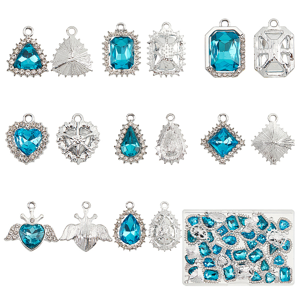 PandaHall 40Pcs 8 Style Platinum Plated Alloy Glass Pendants Sets, Crystal Rhinestone Charms, Rhombus & Octagon & Teardrop & Heart &..., Cyan
PandaHall 40Pcs 8 Style Platinum Plated Alloy Glass Pendants Sets, Crystal Rhinestone Charms, Rhombus & Octagon & Teardrop & Heart &..., Cyan