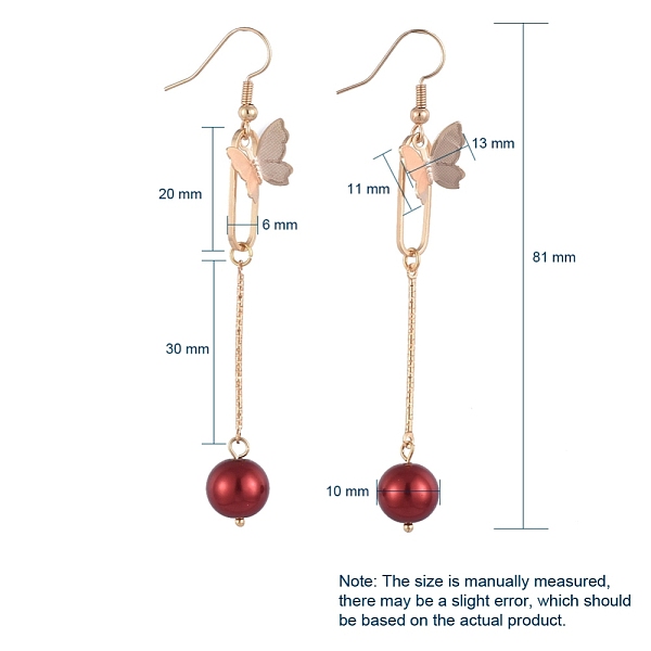 PandaHall Dangle Earrings, with Glass Pearl Round Beads, Iron Bar Links, Brass Pendant and Earring Hooks, Butterfly & Oval, Red, 81mm, Pin...
PandaHall Dangle Earrings, with Glass Pearl Round Beads, Iron Bar Links, Brass Pendant and Earring Hooks, Butterfly & Oval, Red, 81mm, Pin...