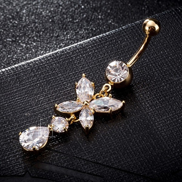PandaHall Brass Cubic Zirconia Navel Ring, Belly Rings, with 304 Stainless Steel Bar, Cadmium Free & Lead Free, Real 18K Gold Plated, Flower..., Clear
PandaHall Brass Cubic Zirconia Navel Ring, Belly Rings, with 304 Stainless Steel Bar, Cadmium Free & Lead Free, Real 18K Gold Plated, Flower..., Clear