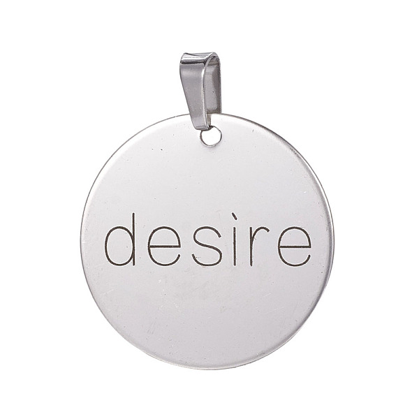 PandaHall Stainless Steel Pendants, Flat Round with Word Desire, Stainless Steel Color, 30x1mm, Hole: 4x8mm Stainless Steel Flat Round
PandaHall Stainless Steel Pendants, Flat Round with Word Desire, Stainless Steel Color, 30x1mm, Hole: 4x8mm Stainless Steel Flat Round