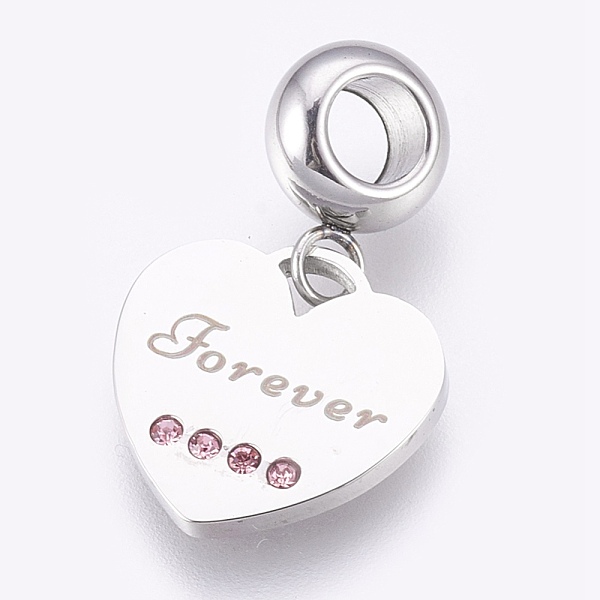 PandaHall 304 Stainless Steel European Dangle Charms, Large Hole Pendants, with Rhinestone, Heart with Word Forever, Light Rose, Stainless..., Pink
PandaHall 304 Stainless Steel European Dangle Charms, Large Hole Pendants, with Rhinestone, Heart with Word Forever, Light Rose, Stainless..., Pink
