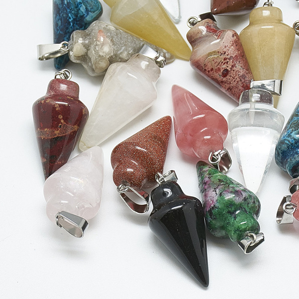 PandaHall Natural & Synthetic Mixed Stone Pendants, with Stainless Steel Snap On Bails, Cone, 31~33x14~15mm, Hole: 6x4mm Mixed Stone Cone
PandaHall Natural & Synthetic Mixed Stone Pendants, with Stainless Steel Snap On Bails, Cone, 31~33x14~15mm, Hole: 6x4mm Mixed Stone Cone