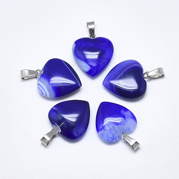 PandaHall Natural Banded Agate/Striped Agate Pendants, Dyed, with Stainless Steel Snap On Bails, Heart, Stainless Steel Color, Blue...
PandaHall Natural Banded Agate/Striped Agate Pendants, Dyed, with Stainless Steel Snap On Bails, Heart, Stainless Steel Color, Blue...