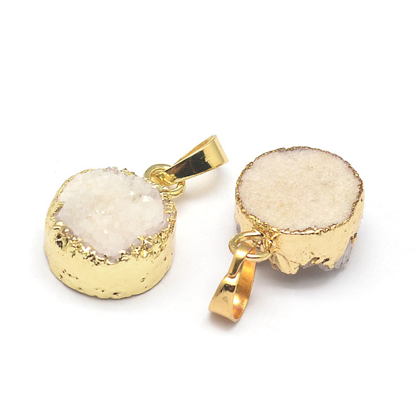 PandaHall Flat Round Dyed Natural Druzy Agate Pendants, Druzy Trimmed Stone, with Golden Plated Brass Findings, Wheat, 17x14x8~11mm, Hole..., Orange
PandaHall Flat Round Dyed Natural Druzy Agate Pendants, Druzy Trimmed Stone, with Golden Plated Brass Findings, Wheat, 17x14x8~11mm, Hole..., Orange