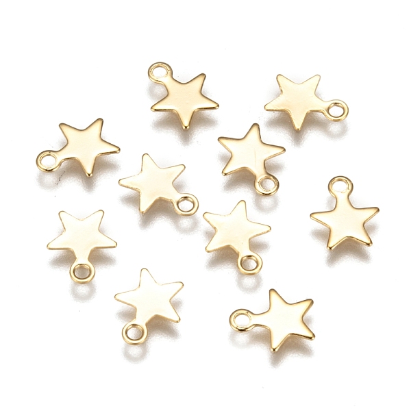 PandaHall 304 Stainless Steel Charms, Star, Real 24k Gold Plated, 8.4~9x7x0.6~0.7mm, Hole: 1.2mm 304 Stainless Steel Star
PandaHall 304 Stainless Steel Charms, Star, Real 24k Gold Plated, 8.4~9x7x0.6~0.7mm, Hole: 1.2mm 304 Stainless Steel Star