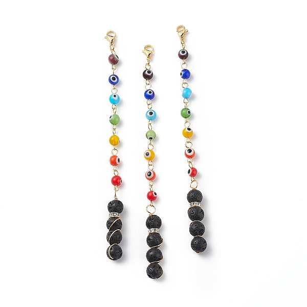 PandaHall 7 Chakra Handmade Lampwork Evil Eye Beaded Pendant Decorations, with Natural Lava Rock Round Beads and 304 Stainless Steel Lobster...
PandaHall 7 Chakra Handmade Lampwork Evil Eye Beaded Pendant Decorations, with Natural Lava Rock Round Beads and 304 Stainless Steel Lobster...