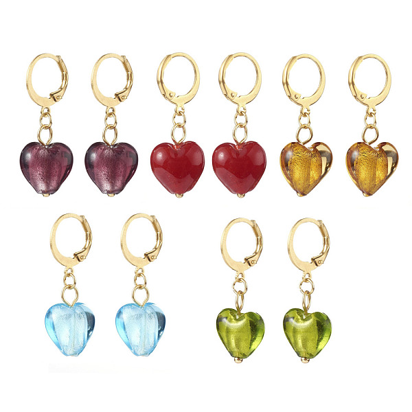 PandaHall 304 Stainless Steel Huggie Hoop Earrings, with Handmade Silver Foil Glass Beads, Heart, Golden, Mixed Color, 32.5mm, Pin: 0.6x1mm..., Multicolor
PandaHall 304 Stainless Steel Huggie Hoop Earrings, with Handmade Silver Foil Glass Beads, Heart, Golden, Mixed Color, 32.5mm, Pin: 0.6x1mm..., Multicolor
