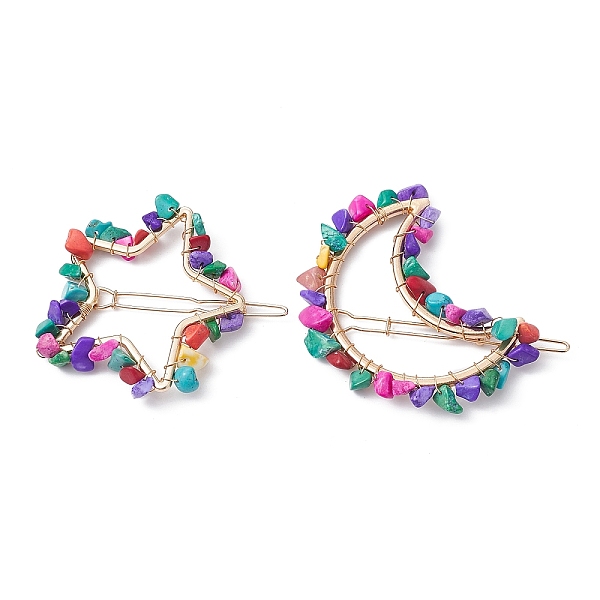 PandaHall Alloy Hollow Hair Pin, Ponytail Holder Statement, with Wire Wrapped Synthetic Turquoise Chips, Star & Moon...
PandaHall Alloy Hollow Hair Pin, Ponytail Holder Statement, with Wire Wrapped Synthetic Turquoise Chips, Star & Moon...