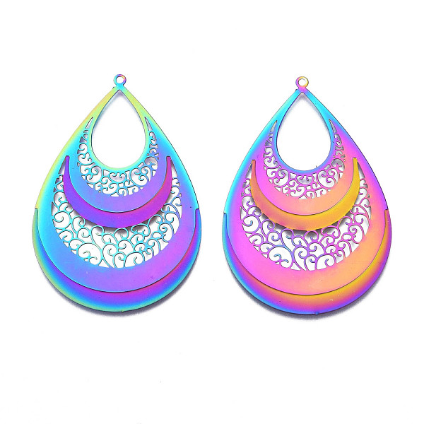 PandaHall Ion Plating(IP) 304 Stainless Steel Filigree Big Pendants, Etched Metal Embellishments, Teardrop, Rainbow Color, 53x35x0.4mm, Hole...
PandaHall Ion Plating(IP) 304 Stainless Steel Filigree Big Pendants, Etched Metal Embellishments, Teardrop, Rainbow Color, 53x35x0.4mm, Hole...