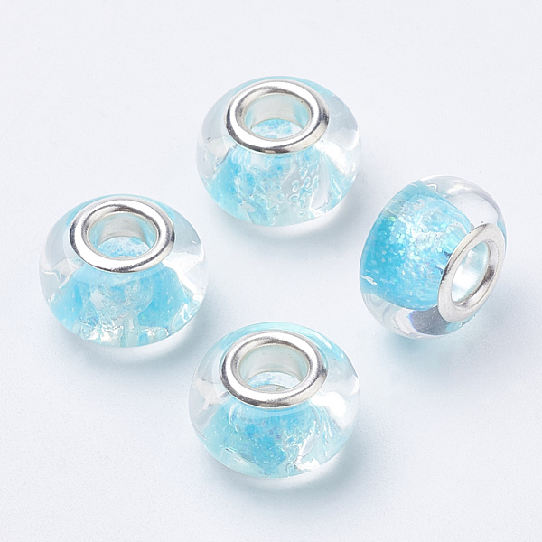 PandaHall Resin European Beads, Large Hole Beads, with Glitter Powder & Platinum Tone Brass Double Cores, Rondelle, Cyan, 14x9mm, Hole: 5mm...
PandaHall Resin European Beads, Large Hole Beads, with Glitter Powder & Platinum Tone Brass Double Cores, Rondelle, Cyan, 14x9mm, Hole: 5mm...