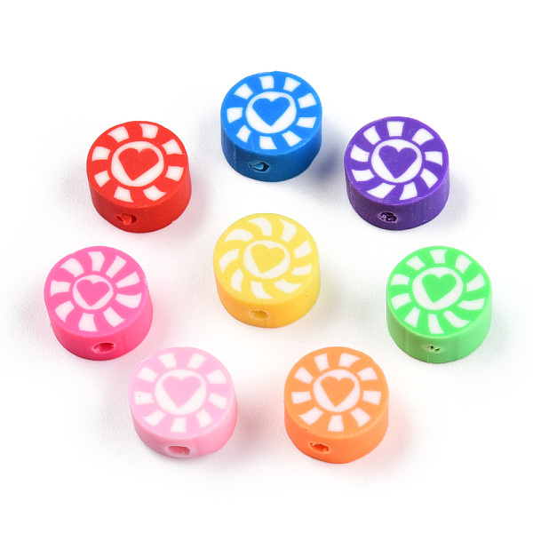 PandaHall Handmade Polymer Clay Beads, Flat Round with Heart & Sun, Mixed Color, 9~10x5mm, Hole: 1.6mm Polymer Clay Heart Multicolor
PandaHall Handmade Polymer Clay Beads, Flat Round with Heart & Sun, Mixed Color, 9~10x5mm, Hole: 1.6mm Polymer Clay Heart Multicolor