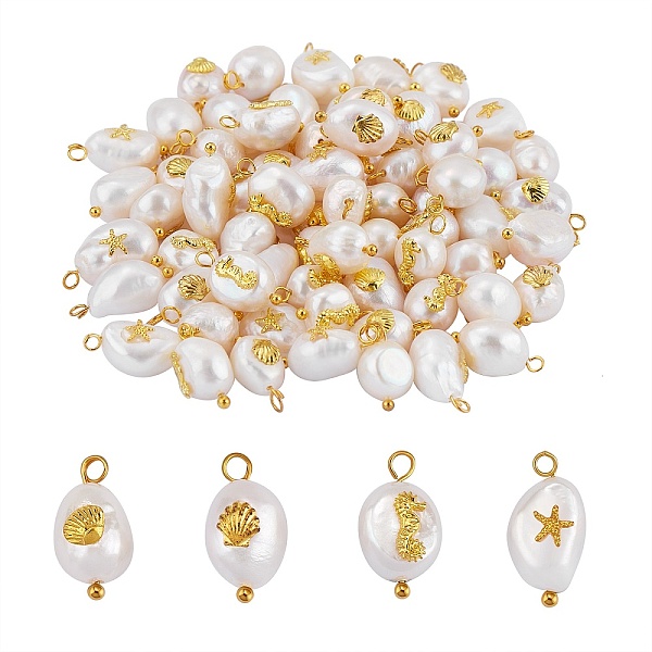 PandaHall 40Pcs 4 Styles Natural Keshi Pearl Pendants, with Golden Tone Alloy Cabochons and Brass Loops, Oval & Nuggets, Seashell Color...
PandaHall 40Pcs 4 Styles Natural Keshi Pearl Pendants, with Golden Tone Alloy Cabochons and Brass Loops, Oval & Nuggets, Seashell Color...