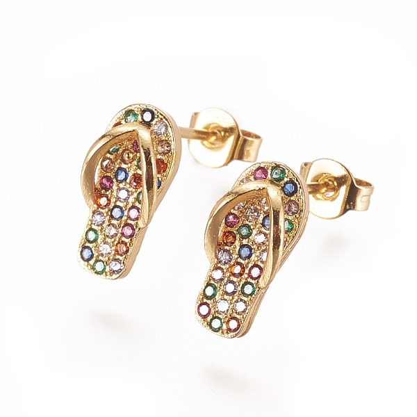PandaHall Brass Micro Pave Cubic Zirconia Stud Earrings, Flip Flops/Slipper, Golden, Colorful, 12x5.5~6mm, Pin: 0.8mm Cubic Zirconia
PandaHall Brass Micro Pave Cubic Zirconia Stud Earrings, Flip Flops/Slipper, Golden, Colorful, 12x5.5~6mm, Pin: 0.8mm Cubic Zirconia